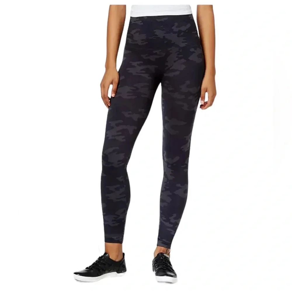 Spanx Look At Me Now High Waisted Stretch Leggings Pants Black Camo Size XL